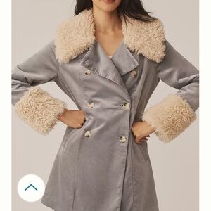 Anthropologie Gray Teddy Jacket with Cream Details